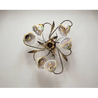 ILAB Deckenleuchte 6-flammig Kollektion Anita Keramik siciliana Sonnenblume, Monta 6 Leuchtmittel E14 kleine Fassung max 40W, Durchmesser 60 cm, Tiefe 20 cm, Deckenlampe 6 Keramiklampen