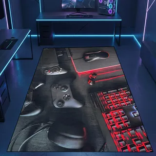 CARPETIA Gaming-Teppich Schwarzes Design Leuchtend rote Akzente - Gaming Setup - 100 x 150 cm