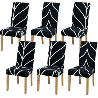 Vivi Idee Stuhlhussen 6er Set Stuhlbezug Elastische Waschbar Spannbezug für Esszimmerstühle Schwingstuhl Bezug Hochzeit Büro Bankette Partys Deko (6, Schwarzer Stil)