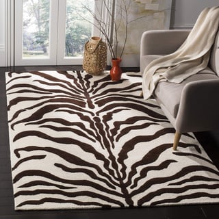 SAFAVIEH Zebra Teppich für Wohnzimmer, Esszimmer, Schlafzimmer - Cambridge Collection, Kurzer Flor, Elfenbein und Braun, 91 X 152 cm