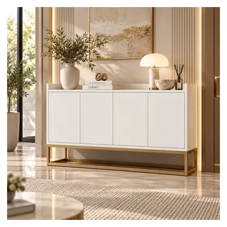 PXloue Sideboard kommode Highboard, mit 4 Türen, Kommode Landhaus, Anrichte, Buffet, B 120cm weiß