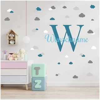 Wandsticker personalisiert Sticker Aquarell Tiere mit Name Wandtattoo für Kinderzimmer Babyzimmer Spielzimmer Mädchen Junge Y037 (Nr. 25 Wolken, Mit Wunschname)