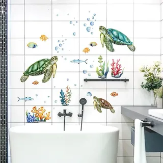 Wandtattoos Mit Meeresschildkröten, Unterwasserwelt-motiven, Korallen- Und Seegrasmotiven – Für Schlafzimmer, Badezimmer Und Kinderzimmer