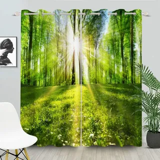 FABTOP Wald Vorhänge Bäume Natürliche Landschaft Ösen Gardinen Mit Blickdichte Thermo Vorhang Wald-Verdunklungsvorhänge Dschungel Natur, Landschaft (1,220×215BxH (110×215cm×2))