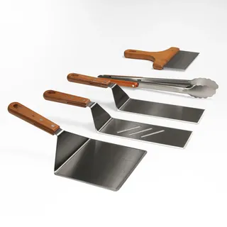 Grillbesteck für Feuerplatte 5 Teilig - Grillwender BBQ Edelstahl - Grillspachtel für Plancha