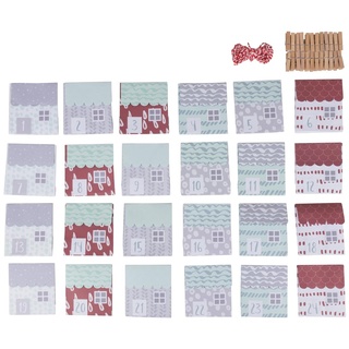 Rayher Adventskalender Papier-Falthäuser, 24 unterschiedlich bedruckte Papiertüten, 9 x 10 cm, FSC zertifiziert, inklusiv 24 Wäscheklammern und Kordel zum Aufhängen, 67394000