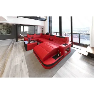 Sofa Dreams Wohnlandschaft Ledersofa Wave Mini U Form, Designersofa rot|schwarz