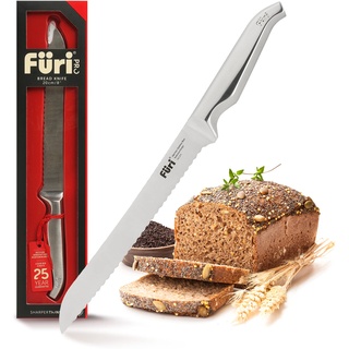 FURI Pro Brotmesser, aus rostfreiem japanischem Edelstahl, langes Brötchenmesser mit Wellenschliff zum leichten Schneiden von Brot, Brötchen und Co, Klingenlänge: 20 cm