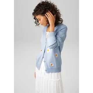 Aniston CASUAL Strickjacke in Blau-Weiß-Gelb 36