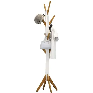 Style home Garderobenständer Holz Kleiderständer Baumform 8 Haken 178cm | Jackenständer Baumform für Jacken Mäntel Taschen, Garderobe für Flur Wohnzimmer Schlafzimmer Wartezimmer (Holz & Weiß)