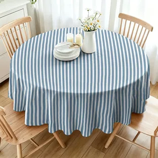 Streifen Tischdecke Runde 180x180 cm, Fleckabweisende Abwaschbare Tischdecke mit Minimalistischer Stil Muster, Skandinavischer Stil Gartentischdecke, Für Küche, Esszimmer -AAt11