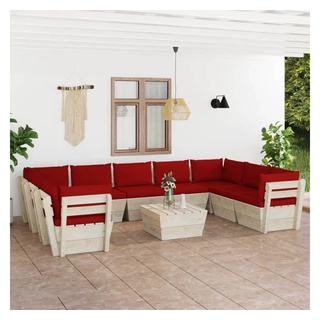 furnicato Garten-Essgruppe 10-tlg. Garten-Sofagarnitur aus Paletten mit Kissen Fichtenholz rot