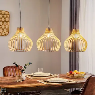 Hängelampe Barrel TEMAR LIGHTING, dimmbar, Holz hell, für Wohn- / Esszimmer, Holz, Landhaus / Rustikal, Pendelleuchte - 124 cm - 38 cm - 35 cm