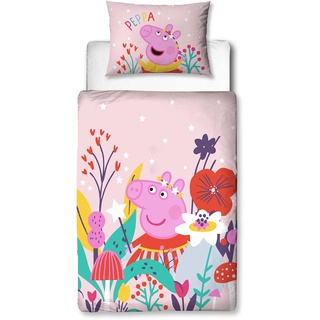 Peppa Pig Offizielles Magic Design Bettwäsche-Set für Kleinkinderbett, wendbar, 2-seitig, inklusive passendem Kissenbezug, Schlafzimmer-Serie, Polycotton (Kleinkind-Bettbezug-Set)