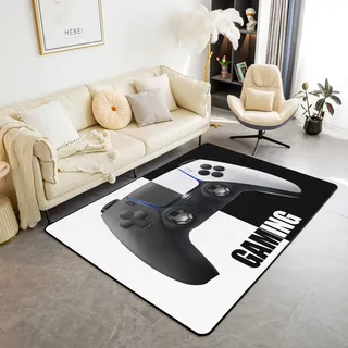 Loussiesd Gamer Dekorative Modern Teppich, Gaming Gamepad Quadratische Outdoor Teppich für Sofa Schlafzimmer Wohnzimmer, Moderne Spielkonsole Controller Schwarz und Weiß Dekorative Teppiche 150x200cm