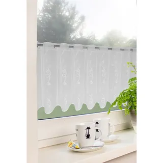 Kurzgardine Panneaux MIT Lochleiste, Weiß, Textil, Ranken, 150x30 cm, Oeko-Tex® Standard 100, ohne Technik, Wohntextilien, Gardinen & Vorhänge, Fertiggardinen, Scheibengardinen