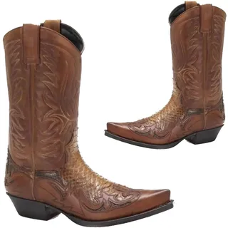 SIULAS Western Cowboy Stiefel - Low Heel Mid Tube Ritter Stiefel - Vintage Leder Stickerei Western Cowboy Biker Stiefel,Braun,41 - 41 EU