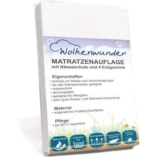 Wolkenwunder Hygieneauflage Matratzenauflage mit Nässeschutz I 4 Eckgummis I wasserdicht I waschbar I atmungsaktiv (70 x 140 cm)