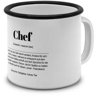 PhotoFancy Tasse mit Definition 'Chef' - Tasse mit Spruch, Emaille-Tasse - Rand Schwarz