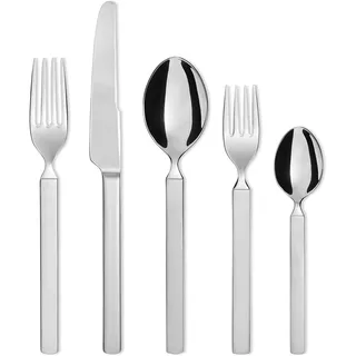 Alessi 4180S5 Dry Besteckset bestehend aus einem Tafellöffel, einer Tafelgabel, einem Tafelmesser, einer Dessertgabel, einem Teelöffel - Edelstahl 18/10 glänzend poliert mit mattiertem Griff