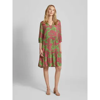 Knielanges Kleid aus Viskose mit floralem Muster, Metallic Rosa, 42