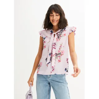 Schluppenbluse BONPRIX, Damen, Gr. 40, rosa geblümt, Web, Obermaterial: 97% Polyester, 3% Elasthan, loose fit, Blusen Schluppenbluse, lockerer Schnitt, eleganter Stil, mit kurzen Volantärmeln