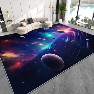 AevuCub Weltraum Deko, Planeten Galaxy Teppich 160x230 Kurzflor, Großer Teppich Wohnzimmer Universum Planet, Weich rutschfest Waschbare Teppiche, Bettvorleger Schlafzimmer Kinderzimmer