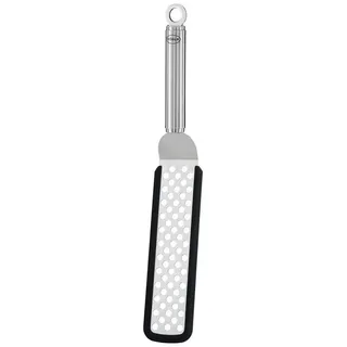 RÖSLE Pfannenwender Küchenhelfer, flexibler Wender 32 cm gelocht mit Rundgriff - Edelstahl mit schwarz|silberfarben