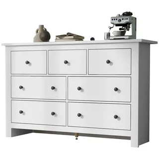 HAUSS SPOLE Sideboard mit 7 Schubladen für Eingang, Küche, Esszimmer und Wohnzi weiß (Kaffee Bar Schrank, Kapazität Esszimmer Schrank, Buffet, Kommode, 1 St., 7 Schubladen), mit seidigen Auszugsschiene, verstellbaren Mittelfuß weiß