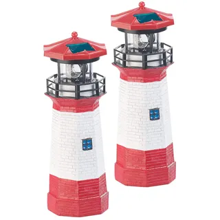Lunartec Leuchtturm Deko Garten: 2er-Set Solar-Deko-Leuchttürme mit LED-Licht & drehendem Reflektor (Leuchtturm Miniatur, Solardeko, Beleuchtung)