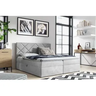Boxspringbett Schlafzimmerbett 200x220cm LAZARO Nr.3 Hellgrau inkl. Bettkasten - Hellgrau