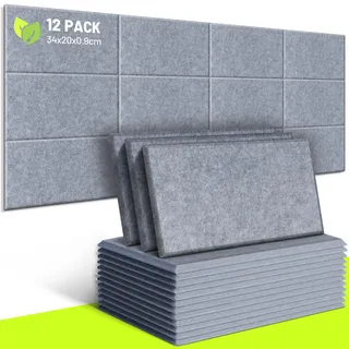 CAHAYA 12 Stück Akustikplatten 9 mm dick gepolstert ohne Rückseitenkleber 34 x 20 cm Schallschutz-Dämmplatte schallabsorbierende Geräuschreduzierungsplatten für Bürotürwände CY0313-4 Grey