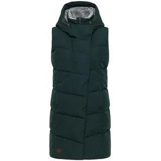 Ragwear PAVLA VEST Damen Frauen Weste,Stepp-Weste lang, Weste lang,ärmellos,Kapuze,Grün,L - L