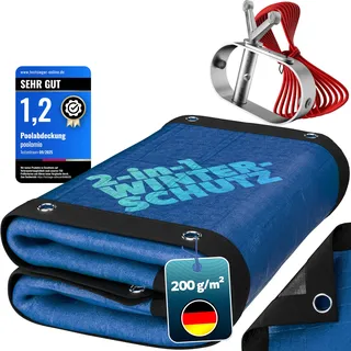 poolomio® Poolabdeckung rund für Pools Ø 460–480 cm | 2in1 Solarplane & Winterabdeckung | Robuste 200g/m2 PE Poolplane Abdeckplane | UV-beständig, Algen- & Schmutzschutz | Planenmaß: Ø 530 cm