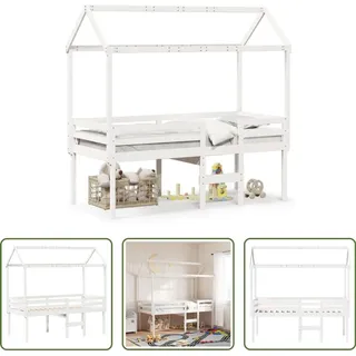 The Living Store Hochbett mit Dach Weiß 80x200 cm Massivholz Kiefer - Weiß