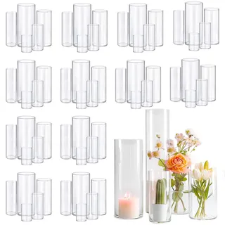 Glasvasen, 60 Stück, Glasvasen, Zylindervasen für Tafelaufsätze, kleine Blumenvasen, transparente Vasen, Heimdekoration, Tafelaufsatz, Tischblumenvase, Dekorationen für Hochzeitsdekoration und Urlaub,
