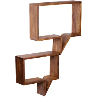 FineBuy 2er Set Wandregale Massiv-Holz Sheesham Holz-Regal Landhaus-Stil Hängeregal Echt-Holz Design Wand-Board Natur-Produkt Wandkonsole unbehandelt Regale zum Aufhängen Unikat Ablage Braun