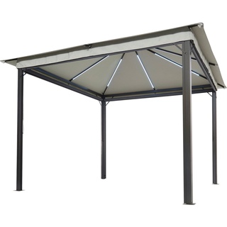 Leco Pavillon Solar LINA, mit 4 Seitenteilen, 300x300 cm, grau mit LED und Gittergewebe-Rollos grau
