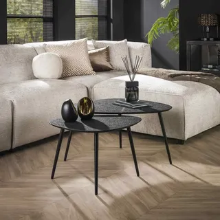 Couchtisch 2er-Set Metall, dreieckig im Mid-Century Design, schwarz, strukturierte Oberfläche