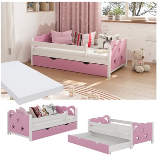 Livinity Kinderbett Einzelbett Juniorbett Jessica Weiß Pink 140x70 cm Matratze modern Kinderzimmer Bett Bettschublade Rausfallschutz
