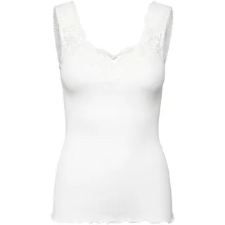 Spitzentop ROSEMUNDE "Beatha Lace Top mit Seide", Damen, Gr. M, weiß, Feinripp, Obermaterial: 55% Seide, 45% Baumwolle, V-Ausschnitt, Tops Spitzentop, Vintage-Spitzenbesatz, feminin, ohne Ärmel, Seidenmix