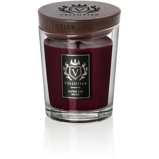 Vellutier Duftkerze Alpine Vin Brulé, Kerze im Glas, Spezialrezeptur aus Samtigen Wachs, Verpackt in Hochwertigem Glas mit einem Holzdeckel, Nelke- und Glühwein-Aroma, 11,5 x 9 cm, Mittel, 225g