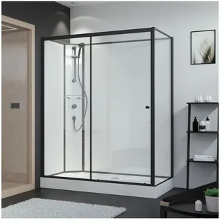 Breuer Komplettdusche als Schiebetür mit Seitenwand 900x1200mm Anschlag links Klarglas hell Rückwände weiß, Mattschwarz 9448031001023