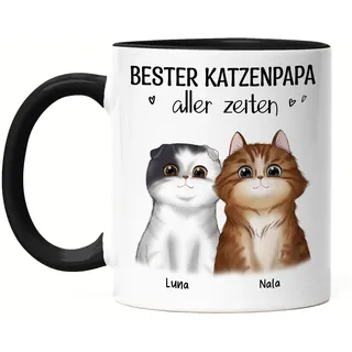 Kiddle-Design Katzenbesitzer Tasse Schwarz Personalisiert Geschenk Katzenpapa 2 Katzen Katzenliebhaber Katzenmotiv Spruch Name Katzenfreund Haustier