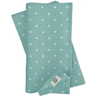 Linen & Cotton 4 x Stoffservietten Leinenservietten Vintage Rustikal Landhaus Antea - 100% Leinen, Weiß Enteei Blau (42 x 42cm) Servietten Stoff Napkins Punkte für Haus Home Küche Dekoration Party