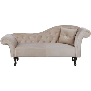 Chaiselongue Samt beige rechts gesteppt mit Kissen Chesterfield-Stil Lattes