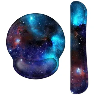 AOKSUNOVA Mauspad Set Tastatur Handballenauflage Ergonomisches Mousepad mit Gelkissen Galaxis