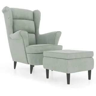 furnicato Ohrensessel mit Hocker Samt 78 x 96,5 x 90 cm Grau