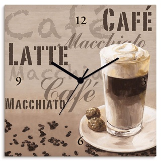 ARTLAND Wanduhr ohne Tickgeräusche Leinwand Quarzuhr 30x30 cm Quadratisch Lautlos Kaffee Coffee Cafe Latte Macchiato Italien T4VQ