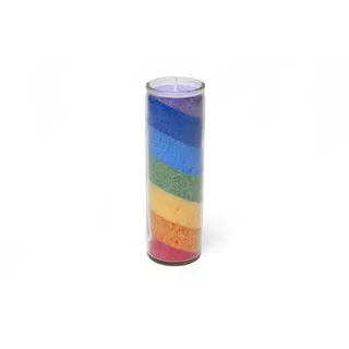 Regenbogen Chakra Stearin Kerze mit Glas neutral im Duft Brenndauer 100 Stunden